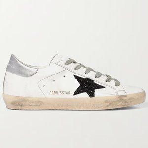 Golden Goose Supserstar Glittered Distressed Leather Sneakers